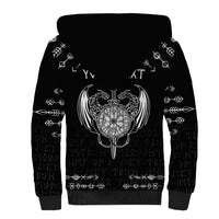 Personalized Viking Dragon Sherpa Hoodie with Sword Black Scandinavian Tattoo - Wonder Print Shop