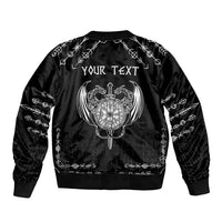 Personalized Viking Dragon Sleeve Zip Bomber Jacket with Sword Black Scandinavian Tattoo - Wonder Print Shop
