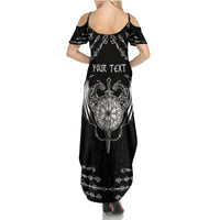 Personalized Viking Dragon Summer Maxi Dress with Sword Black Scandinavian Tattoo - Wonder Print Shop