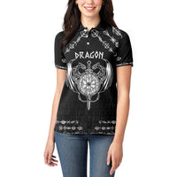 Personalized Viking Dragon Women Polo Shirt with Sword Black Scandinavian Tattoo - Wonder Print Shop