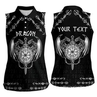 Personalized Viking Dragon Women Sleeveless Polo Shirt with Sword Black Scandinavian Tattoo - Wonder Print Shop