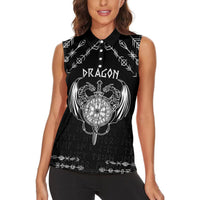 Personalized Viking Dragon Women Sleeveless Polo Shirt with Sword Black Scandinavian Tattoo - Wonder Print Shop