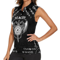 Personalized Viking Dragon Women Sleeveless Polo Shirt with Sword Black Scandinavian Tattoo - Wonder Print Shop