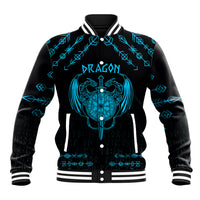 Personalized Viking Dragon Baseball Jacket with Sword Blue Scandinavian Tattoo LT9 - Wonder Print Shop