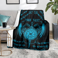 Personalized Viking Dragon Blanket with Sword Blue Scandinavian Tattoo