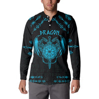 Personalized Viking Dragon Button Sweatshirt with Sword Blue Scandinavian Tattoo LT9 - Wonder Print Shop