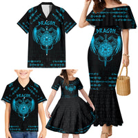 Personalized Viking Dragon Family Matching Mermaid Dress and Hawaiian Shirt with Sword Blue Scandinavian Tattoo LT9 - Wonder Print Shop