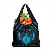 Personalized Viking Dragon Grocery Bag with Sword Blue Scandinavian Tattoo