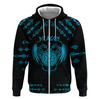 Personalized Viking Dragon Hoodie with Sword Blue Scandinavian Tattoo - Wonder Print Shop