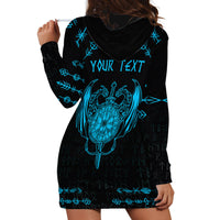 Personalized Viking Dragon Hoodie Dress with Sword Blue Scandinavian Tattoo - Wonder Print Shop
