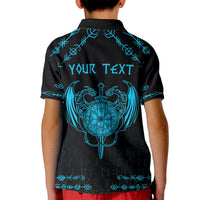 Personalized Viking Dragon Kid Polo Shirt with Sword Blue Scandinavian Tattoo - Wonder Print Shop