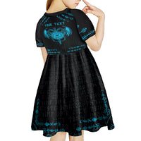 Personalized Viking Dragon Kid Short Sleeve Dress with Sword Blue Scandinavian Tattoo - Wonder Print Shop