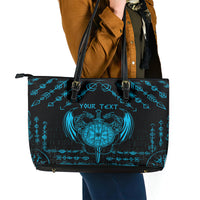 Personalized Viking Dragon Leather Tote Bag with Sword Blue Scandinavian Tattoo - Wonder Print Shop