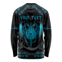 Personalized Viking Dragon Long Sleeve Shirt with Sword Blue Scandinavian Tattoo - Wonder Print Shop