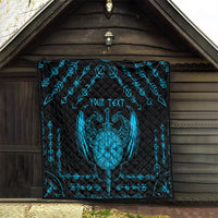 Personalized Viking Dragon Quilt with Sword Blue Scandinavian Tattoo - Wonder Print Shop