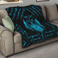 Personalized Viking Dragon Quilt with Sword Blue Scandinavian Tattoo - Wonder Print Shop