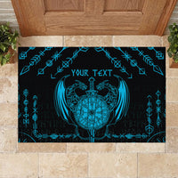 Personalized Viking Dragon Rubber Doormat with Sword Blue Scandinavian Tattoo - Wonder Print Shop
