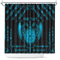 Personalized Viking Dragon Shower Curtain with Sword Blue Scandinavian Tattoo