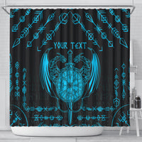 Personalized Viking Dragon Shower Curtain with Sword Blue Scandinavian Tattoo