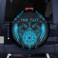 Personalized Viking Dragon Spare Tire Cover with Sword Blue Scandinavian Tattoo - Wonder Print Shop