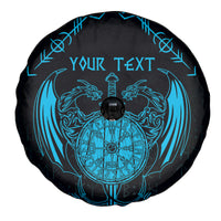 Personalized Viking Dragon Spare Tire Cover with Sword Blue Scandinavian Tattoo - Wonder Print Shop