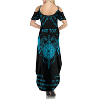 Personalized Viking Dragon Summer Maxi Dress with Sword Blue Scandinavian Tattoo - Wonder Print Shop