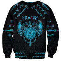 Personalized Viking Dragon Sweatshirt with Sword Blue Scandinavian Tattoo - Wonder Print Shop