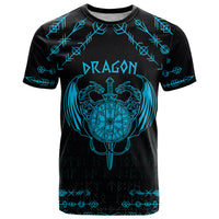 Personalized Viking Dragon T Shirt with Sword Blue Scandinavian Tattoo - Wonder Print Shop