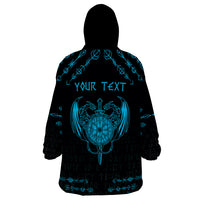 Personalized Viking Dragon Wearable Blanket Hoodie with Sword Blue Scandinavian Tattoo - Wonder Print Shop