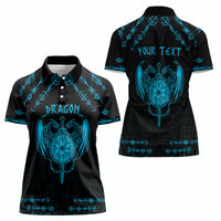 Personalized Viking Dragon Women Polo Shirt with Sword Blue Scandinavian Tattoo - Wonder Print Shop