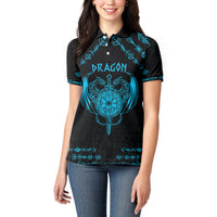 Personalized Viking Dragon Women Polo Shirt with Sword Blue Scandinavian Tattoo - Wonder Print Shop
