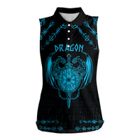 Personalized Viking Dragon Women Sleeveless Polo Shirt with Sword Blue Scandinavian Tattoo - Wonder Print Shop