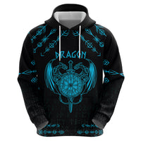Personalized Viking Dragon Zip Hoodie with Sword Blue Scandinavian Tattoo - Wonder Print Shop