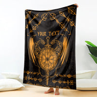 Personalized Viking Dragon Blanket with Sword Gold Scandinavian Tattoo
