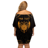 Personalized Viking Dragon Family Matching Off Shoulder Short Dress and Hawaiian Shirt with Sword Gold Scandinavian Tattoo LT9 - Wonder Print Shop