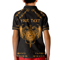 Personalized Viking Dragon Kid Polo Shirt with Sword Gold Scandinavian Tattoo - Wonder Print Shop