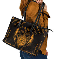 Personalized Viking Dragon Leather Tote Bag with Sword Gold Scandinavian Tattoo - Wonder Print Shop