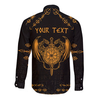 Personalized Viking Dragon Long Sleeve Button Shirt with Sword Gold Scandinavian Tattoo - Wonder Print Shop