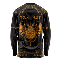 Personalized Viking Dragon Long Sleeve Shirt with Sword Gold Scandinavian Tattoo - Wonder Print Shop
