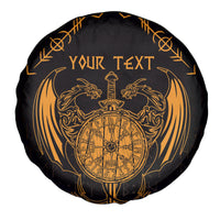 Personalized Viking Dragon Spare Tire Cover with Sword Gold Scandinavian Tattoo - Wonder Print Shop