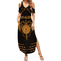 Personalized Viking Dragon Summer Maxi Dress with Sword Gold Scandinavian Tattoo - Wonder Print Shop