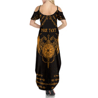 Personalized Viking Dragon Summer Maxi Dress with Sword Gold Scandinavian Tattoo - Wonder Print Shop
