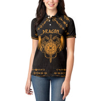 Personalized Viking Dragon Women Polo Shirt with Sword Gold Scandinavian Tattoo - Wonder Print Shop