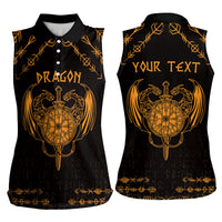 Personalized Viking Dragon Women Sleeveless Polo Shirt with Sword Gold Scandinavian Tattoo - Wonder Print Shop