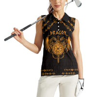 Personalized Viking Dragon Women Sleeveless Polo Shirt with Sword Gold Scandinavian Tattoo - Wonder Print Shop