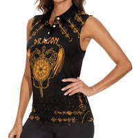 Personalized Viking Dragon Women Sleeveless Polo Shirt with Sword Gold Scandinavian Tattoo - Wonder Print Shop