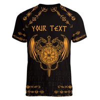 Personalized Viking Dragon Women V-Neck T-Shirt with Sword Gold Scandinavian Tattoo - Wonder Print Shop