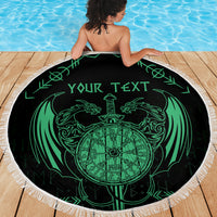 Personalized Viking Dragon Beach Blanket with Sword Green Scandinavian Tattoo LT9 - Wonder Print Shop