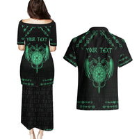 Personalized Viking Dragon Couples Matching Puletasi and Hawaiian Shirt with Sword Green Scandinavian Tattoo LT9 - Wonder Print Shop