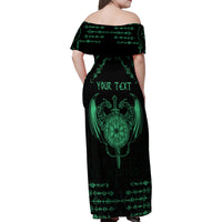Personalized Viking Dragon Family Matching Off Shoulder Maxi Dress and Hawaiian Shirt with Sword Green Scandinavian Tattoo LT9 - Wonder Print Shop